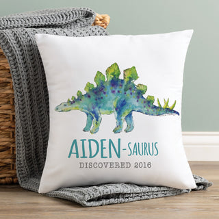 Blue Dino-Name Stegosaurus 14" Throw Pillow Cover