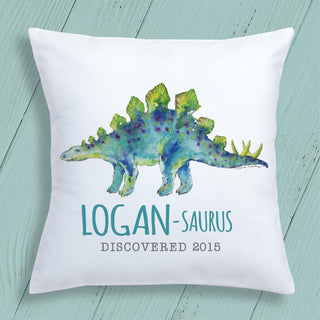 Blue Dino-Name Stegosaurus 14" Throw Pillow Cover