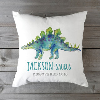 Dinosaur stegosaurus throw pillow cover with name and date