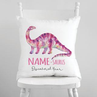 Pink Dino-Name Brontosaurus Throw Pillow