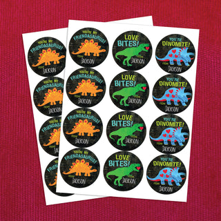 Dinosaur Valentines Personalized Round Sticker - Set of 48