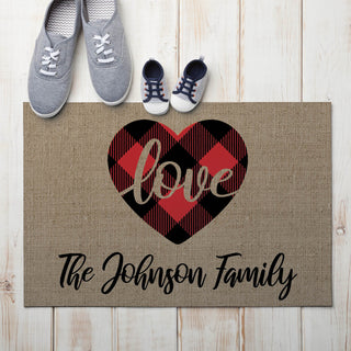 Checkered Heart Personalized Doormat