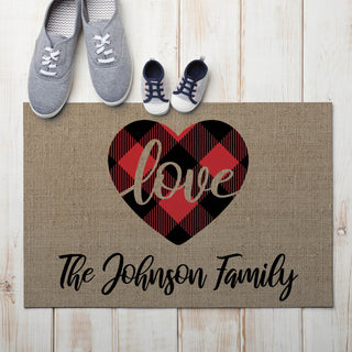 Personalized Plaid Heart Doormat - 18x27 Inch, 1/8" Thin