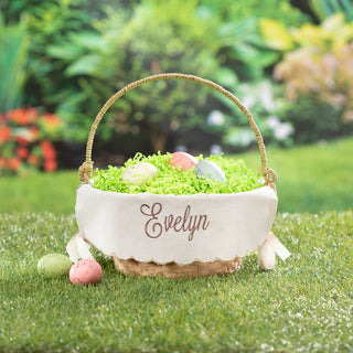 Easter Basket with Personalized Liner in Brown Embroidery