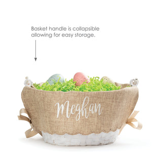 White Script Personalized Burlap Liner Easter Basket