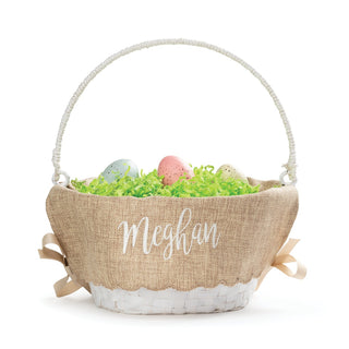 White Script Personalized Burlap Liner Easter Basket