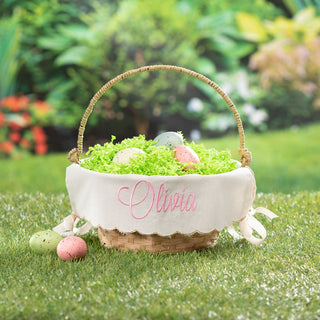 Easter Basket with Personalized Liner in Pink Embroidery