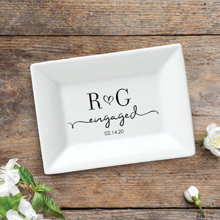 Engaged Personalized Rectangle Trinket Dish