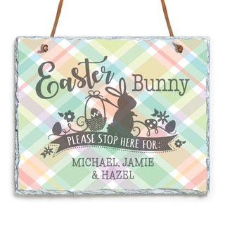 Easter Bunny Stop Here Personalized Hanging Slate