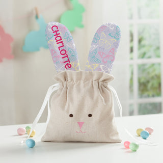Butterflies Personalized Linen Drawstring Bunny Bag 