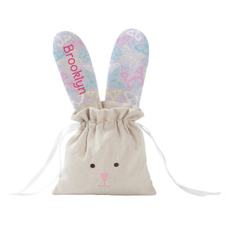 Butterflies Personalized Linen Drawstring Bunny Bag