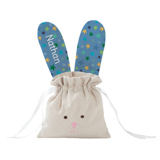 Stars Personalized Linen Drawstring Bunny Bag