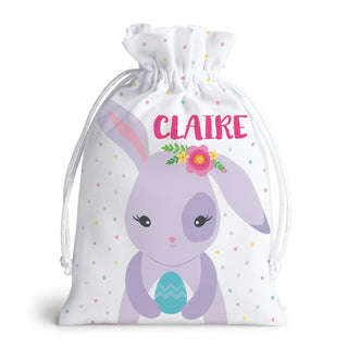 Purple Bunny Personalized Drawstring Pouch
