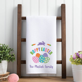 Colorful Hoppy Easter Personalized Waffle Tea Towel