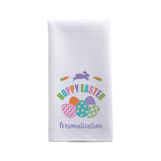 Colorful Hoppy Easter Personalized Waffle Tea Towel