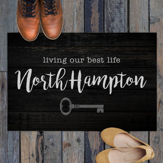 Town Name with Key Doormat - 18x27 Inch, 1/8" Thin