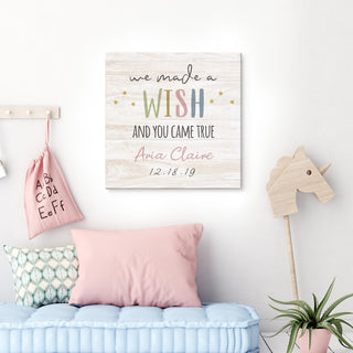 We Made A Wish Personalized Pink Script 16x16 Canvas