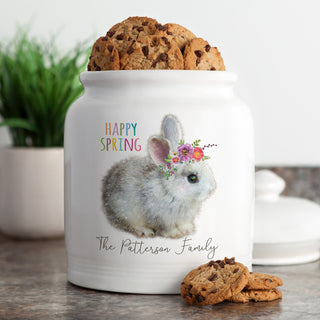 Floral Bunny Happy Spring Personalized Cookie Jar