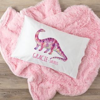 Pink Dino-Name Brontosaurus Personalized Pillowcase