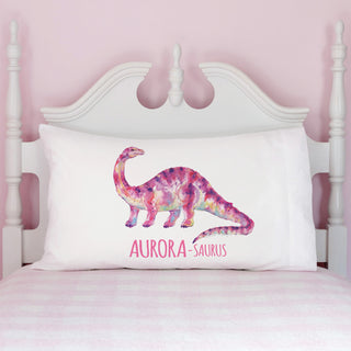Pink Dino-Name Brontosaurus Personalized Pillowcase