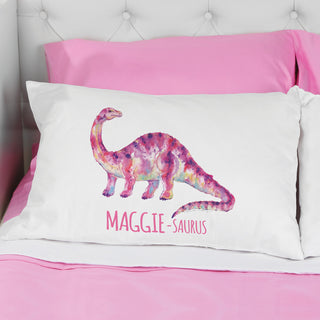 Pink Dino-Name Brontosaurus Personalized Pillowcase