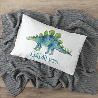 Blue Dino-Name Stegosaurus Personalized Pillowcase