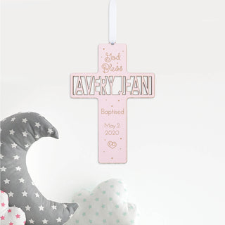 Baby Pink Baptism Cross Personalized Wood Plaque