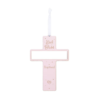 Baby Pink Baptism Cross Personalized Wood Plaque