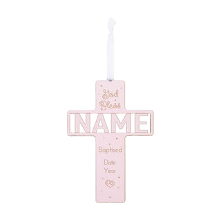 Baby Pink Baptism Cross Personalized Wood Plaque