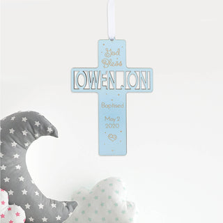 Baby Blue Baptism Cross Personalized Wood Plaque