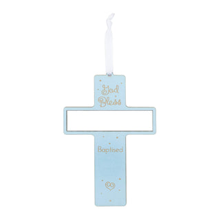 Baby Blue Baptism Cross Personalized Wood Plaque