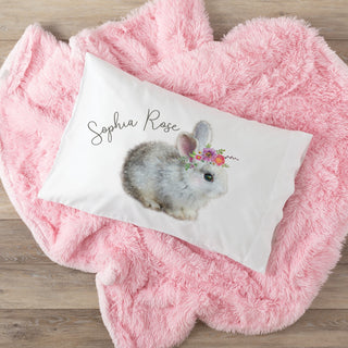 Floral Bunny Personalized Pillowcase