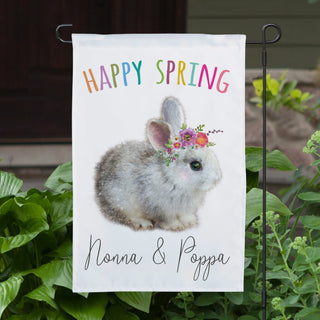Floral Bunny Happy Spring Personalized Garden Flag