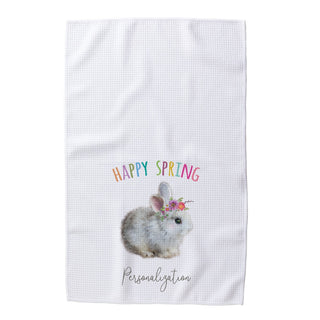 Floral Bunny Happy Spring Personalized Waffle Tea Towel