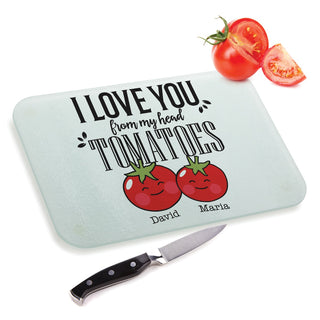 I Love You Froom My Head Tomatoes Personalized Glass Cutting Board