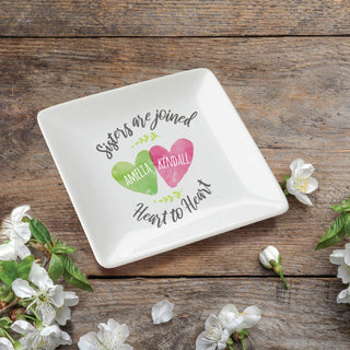 2 Sisters Heart to Heart Personalized Square Trinket Dish