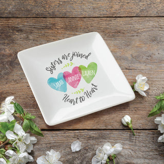 3 Sisters Heart to Heart Personalized Square Trinket Dish