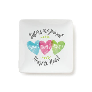 3 Sisters Heart to Heart Personalized Square Trinket Dish