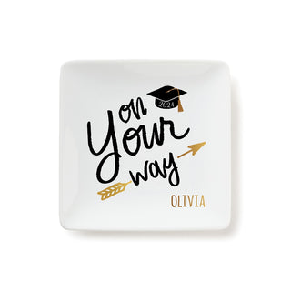 On Your Way Graduation Personalized Square Trinket Dish