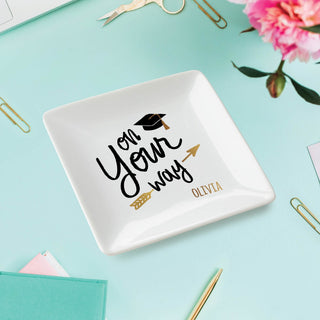 On Your Way Graduation Personalized Square Trinket Dish