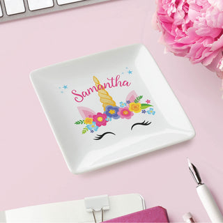 Unicorn Personalized Square Trinket Dish