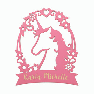 Pink Floral Unicorn Personalized Wood Plaque