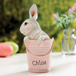 Bunny In Pink Basket Personalized Figurine