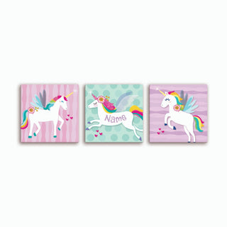 Colorful Unicorns Personalized 8x8 Canvas Trio Set