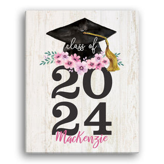 Floral Graduation Cap with Year Personalized 11x14 Canvas