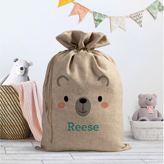 Bear Face Personalized Burlap Sack