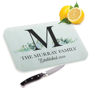Floral Initial Personalized Glass Cutting Board