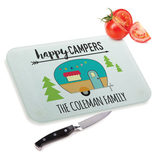 Happy Campers Personalized Glass Cutting Board