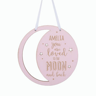 Pink Loved To The Moon Personalized Wood Plaque