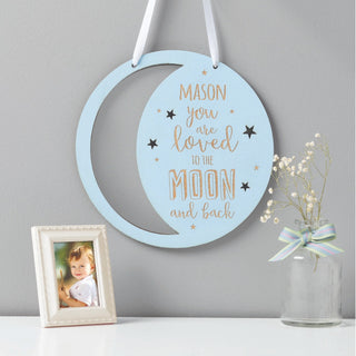 Blue Loved To The Moon Personalized Wood Plaque